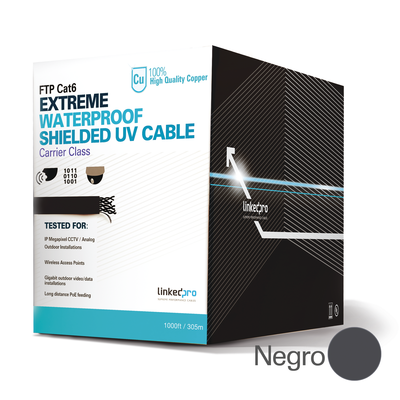 Bobina de 152.5 metros Cat6+ CALIBRE 23 Exterior Blindado tipo FTP Para Climas Extremos, UL para aplicaciones de CCTV y redes de